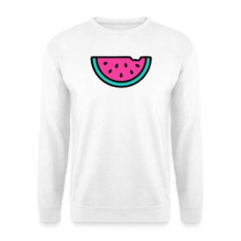 Wassermelone Neon Grafik - Unisex Pullover - Weiß - Vorne - Alina (178cm) & Michal (187cm)