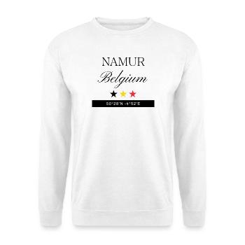 Namur Belgien Souvenir – Reise minimalistisch - Unisex Pullover - Weiß - Vorne - Alina (178cm) & Michal (187cm)
