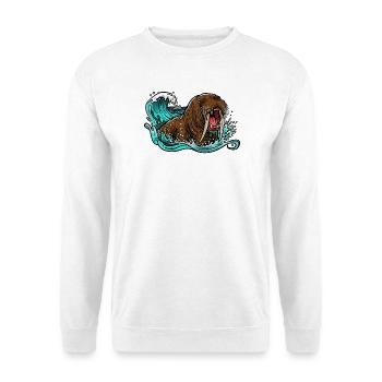 Walross mit tobender Welle - Unisex Pullover - Weiß - Vorne - Alina (178cm) & Michal (187cm)