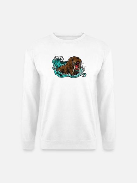 Walross mit tobender Welle - Unisex Pullover - Weiß