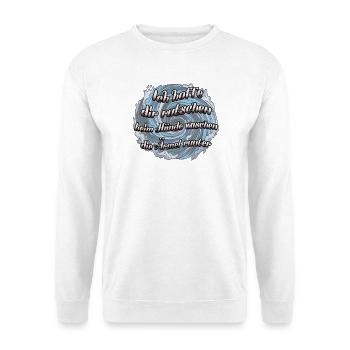 Wellenmotiv: Ärmelrutschen beim Hände waschen - Unisex Pullover - Weiß - Vorne - Alina (178cm) & Michal (187cm)