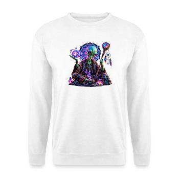 Kosmisches Alien-Orakel – Mystisches Alien Design - Unisex Pullover - Weiß - Vorne - Alina (178cm) & Michal (187cm)