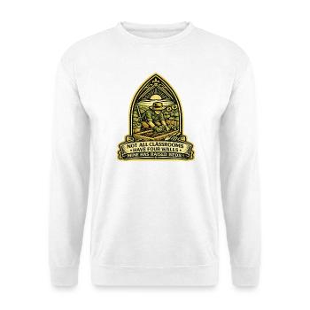 Nicht Alle Klassenzimmer Haben Vier Wände - Unisex Pullover - Weiß - Vorne - Alina (178cm) & Michal (187cm)