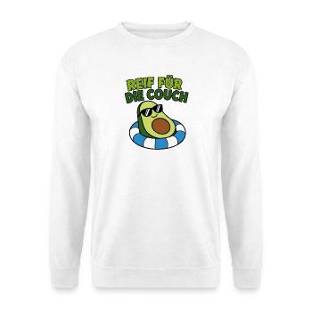 Reif für die Couch Avocado Cartoon Design - Unisex Pullover - Weiß - Vorne - Alina (178cm) & Michal (187cm)