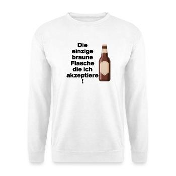 EINZIGE AKZEPTIERTE BRAUNE FLASCHE. NO NZS, NO AFD - Unisex Pullover - Weiß - Vorne - Alina (178cm) & Michal (187cm)