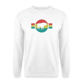 Stier Retro   - Unisex Pullover - Weiß - Vorne - Alina (178cm) & Michal (187cm)