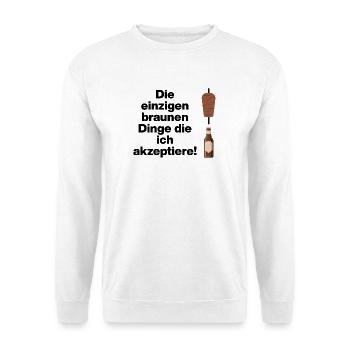 DÖNER UND BIER EINZIGE AKZEPTIERTE BRAUNE DINGE - Unisex Pullover - Weiß - Vorne - Alina (178cm) & Michal (187cm)