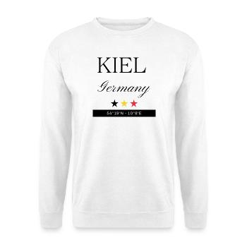 Kiel Deutschland Souvenir – Reise minimalistisch - Unisex Pullover - Weiß - Vorne - Alina (178cm) & Michal (187cm)
