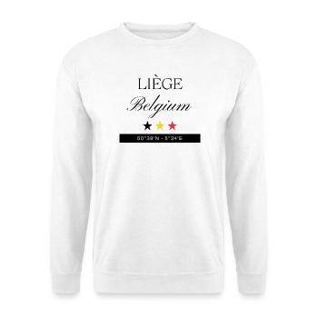 Lüttich Belgien Souvenir – Reise minimalistisch - Unisex Pullover - Weiß - Vorne - Alina (178cm) & Michal (187cm)