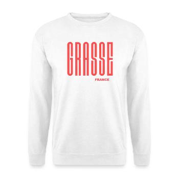 Grasse France Fette Typografie - Unisex Pullover - Weiß - Vorne - Alina (178cm) & Michal (187cm)