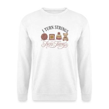 Ich Verwandle Fäden In Dinge Häkeln Garn Hut Bär - Unisex Pullover - Weiß - Vorne - Alina (178cm) & Michal (187cm)