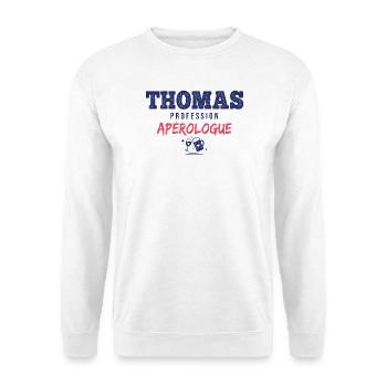 Thomas Aperologue – Humor Apéro - Unisex Pullover - Weiß - Vorne - Alina (178cm) & Michal (187cm)
