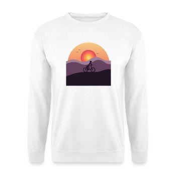 Fahrrad Abenteuer – Radfahrer im Sonnenuntergang - Unisex Pullover - Weiß - Vorne - Alina (178cm) & Michal (187cm)