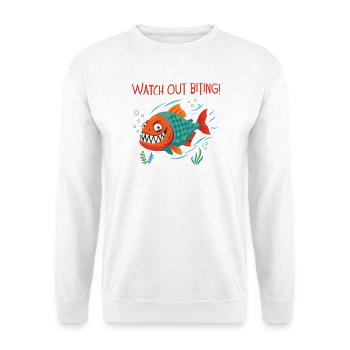Piranha: Lächeln und Warnen... - Unisex Pullover - Weiß - Vorne - Alina (178cm) & Michal (187cm)