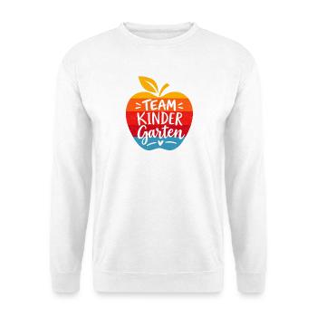 Team Kindergarten - Apfel - Kita - Unisex Pullover - Weiß - Vorne - Alina (178cm) & Michal (187cm)