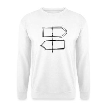 Wegweiser handgezeichnet - Unisex Pullover - Weiß - Vorne - Alina (178cm) & Michal (187cm)