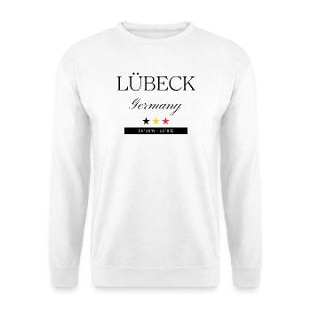 Lübeck Deutschland Souvenir – Reise minimalistisch - Unisex Pullover - Weiß - Vorne - Alina (178cm) & Michal (187cm)