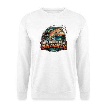 Heute nicht erreichbar. Bin angeln. - Unisex Pullover - Weiß - Vorne - Alina (178cm) & Michal (187cm)