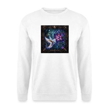 Verzauberter Steampunk-Kolibri - Unisex Pullover - Weiß - Vorne - Alina (178cm) & Michal (187cm)