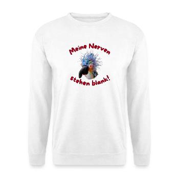 Krallo Kreisch™  Meine Nerven stehen blank! - Unisex Pullover - Weiß - Vorne - Alina (178cm) & Michal (187cm)