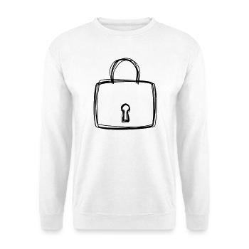 Vorhängeschloss handgezeichnet - Unisex Pullover - Weiß - Vorne - Alina (178cm) & Michal (187cm)