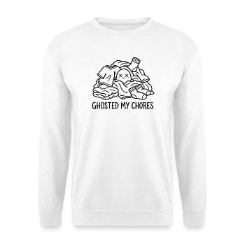 Ghosted My Chores - Cute Ghost Laundry Pile  - Unisex Pullover - Weiß - Vorne - Alina (178cm) & Michal (187cm)