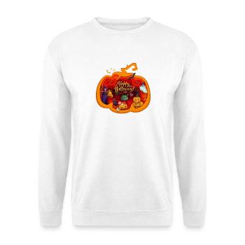 Happy Halloween Kürbis Silhouette - Unisex Pullover - Weiß - Vorne - Alina (178cm) & Michal (187cm)