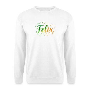Name Felix Farbverlauf Schriftzug - Grün Orange - Unisex Pullover - Weiß - Vorne - Alina (178cm) & Michal (187cm)