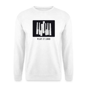Play it loud - Funny Piano Music Design - Unisex Pullover - Weiß - Vorne - Alina (178cm) & Michal (187cm)