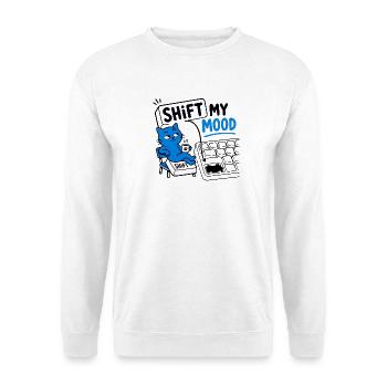 VERÄNDERE MEINE STIMMUNG – Geek-Katzen-Humor - Unisex Pullover - Weiß - Vorne - Alina (178cm) & Michal (187cm)