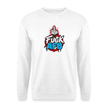 FUCK AfD – Anti-AfD Statement Design - Unisex Pullover - Weiß - Vorne - Alina (178cm) & Michal (187cm)