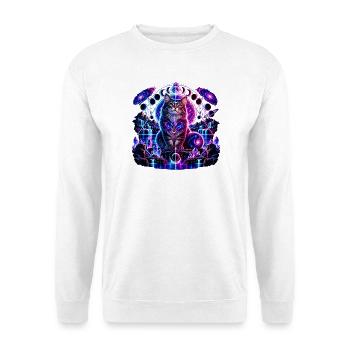 Kosmische Katze – Mystisches Galaxie Design - Unisex Pullover - Weiß - Vorne - Alina (178cm) & Michal (187cm)
