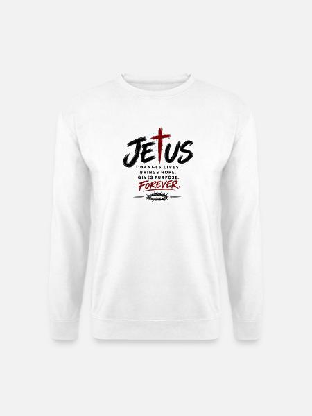 Jesus Changes Lives – Christian Faith Statement - Unisex Pullover - Weiß