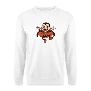 Retro-Cartoon-Vampir mit Fangzähnen und Umhang - Unisex Pullover - Weiß - Vorne - Alina (178cm) & Michal (187cm)