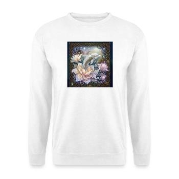 Verzauberter keltischer Delfin. - Unisex Pullover - Weiß - Vorne - Alina (178cm) & Michal (187cm)