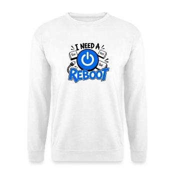 I NEED A REBOOT – Computational Humor - Unisex Pullover - Weiß - Vorne - Alina (178cm) & Michal (187cm)