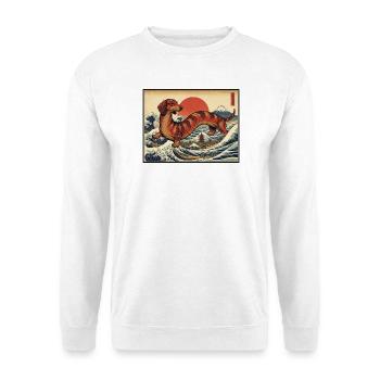 Japanischer Dackel Riese Über Wellen Und Fuji - Unisex Pullover - Weiß - Vorne - Alina (178cm) & Michal (187cm)