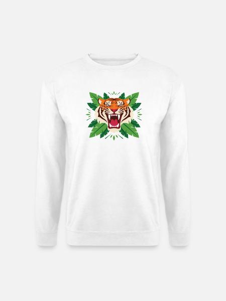 Tiger im Blattwerk Emblem - Unisex Pullover - Weiß