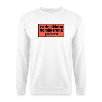 vor der nächsten Nominierung geschützt - Unisex Pullover - Weiß - Vorne - Alina (178cm) & Michal (187cm)