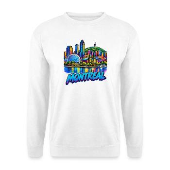 Montreal Neon Skyline Illustration - Unisex Pullover - Weiß - Vorne - Alina (178cm) & Michal (187cm)
