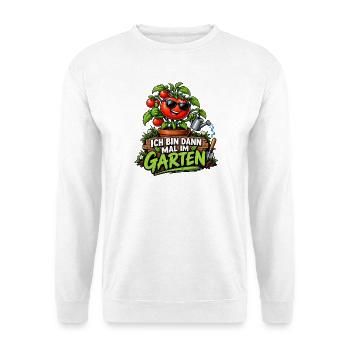Ich bin dann mal im Garten – Gartenliebe - Unisex Pullover - Weiß - Vorne - Alina (178cm) & Michal (187cm)