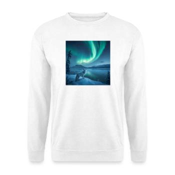 Arktische fox_ Nordlichter - Unisex Pullover - Weiß - Vorne - Alina (178cm) & Michal (187cm)