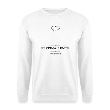 Festina Lente – Schnell langsam machen Lateinisches Zitat - Unisex Pullover - Weiß - Vorne - Alina (178cm) & Michal (187cm)