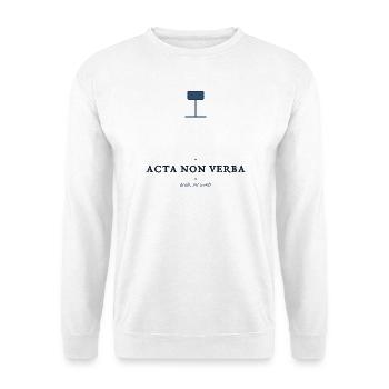 Acta Non Verba – Taten, keine Worte Lateinisches Zitat - Unisex Pullover - Weiß - Vorne - Alina (178cm) & Michal (187cm)