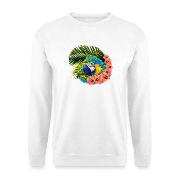 ara mit Palmblättern - Unisex Pullover - Weiß - Vorne - Alina (178cm) & Michal (187cm)