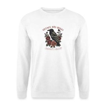 Silent Wings – Gotische Krähen und Rosen - Unisex Pullover - Weiß - Vorne - Alina (178cm) & Michal (187cm)