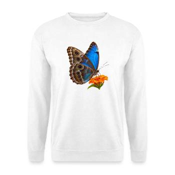Schmetterling Blauer Morpho - Unisex Pullover - Weiß - Vorne - Alina (178cm) & Michal (187cm)