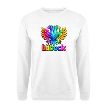 Lübeck unter dem Regenbogen - Unisex Pullover - Weiß - Vorne - Alina (178cm) & Michal (187cm)