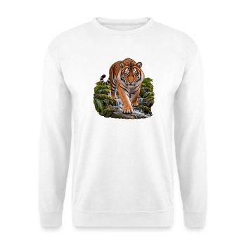 Realistischer Tiger im Dschungel - Unisex Pullover - Weiß - Vorne - Alina (178cm) & Michal (187cm)