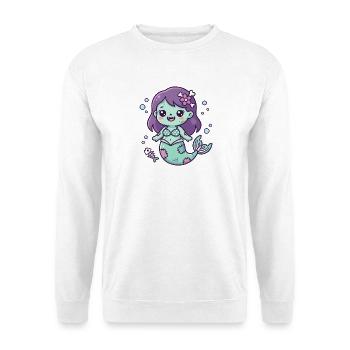 Süße Zombie-Meerjungfrau mit lila Haaren im Ozean - Unisex Pullover - Weiß - Vorne - Alina (178cm) & Michal (187cm)